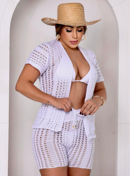 Conjunto Saída de Praia Beatriz em Tricot – Short + Kimono - Imagem 4