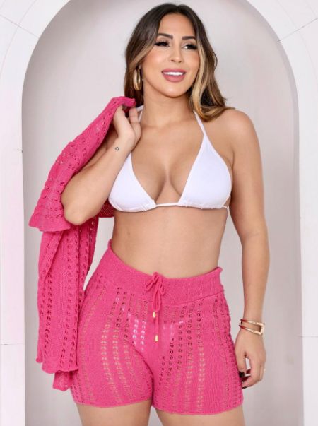 Conjunto Saída de Praia Beatriz em Tricot – Short + Kimono - Imagem 7